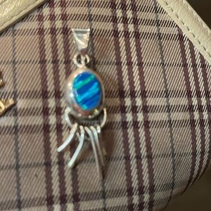 Blue and green fire opal pendant, Mexican Sterling artisan crafted NWOT
